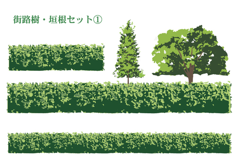 Hedge and roadside tree set Hedge and roadside tree set