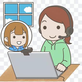 Women talking on a computer Women talking on a computer