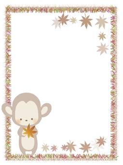 Frame illustration of monkey with autumn leaves No line Frame illustration of monkey with autumn leaves No line