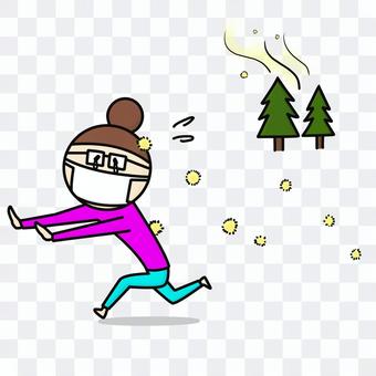 Woman running away from pollen Woman running away from pollen