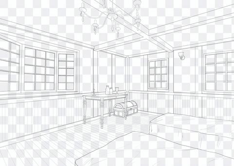 Inn room line drawing illustration Inn room line drawing illustration