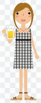 A woman drinking beer A woman drinking beer