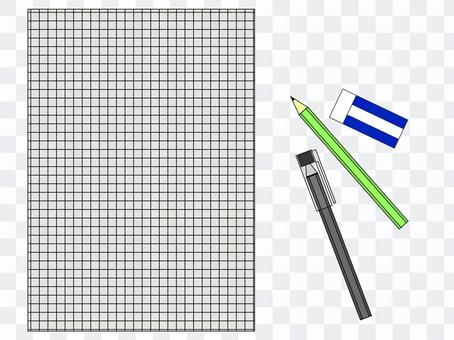 Cut writing instrument and grid paper Cut writing instrument and grid paper