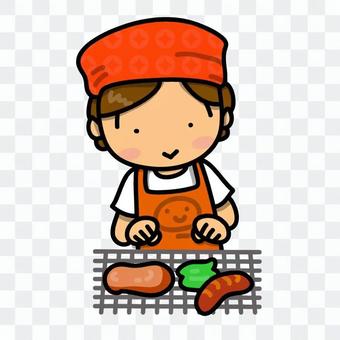 Girl making meat at BBQ Girl making meat at BBQ