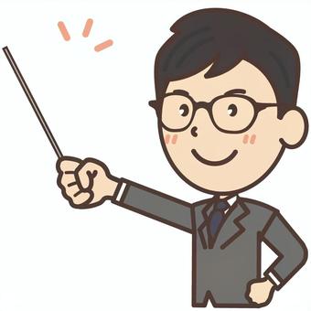An office worker of Black Boku glasses who has an instruction stick and explains it An office worker of Black Boku glasses who has an instruction stick and explains it