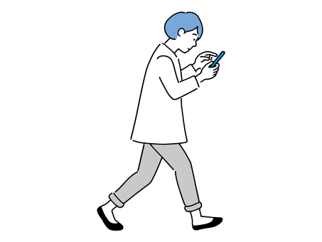 A woman walking while operating a smartphone Walking smartphone A woman walking while operating a smartphone Walking smartphone