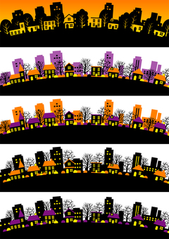 Round cityscape line set for Halloween Round cityscape line set for Halloween