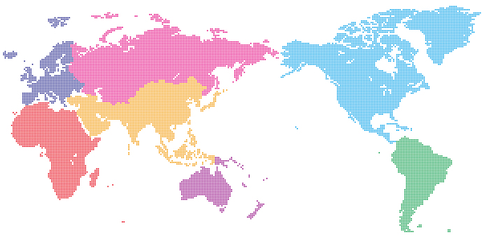 World map_dot_Asia center_regional division World map_dot_Asia center_regional division