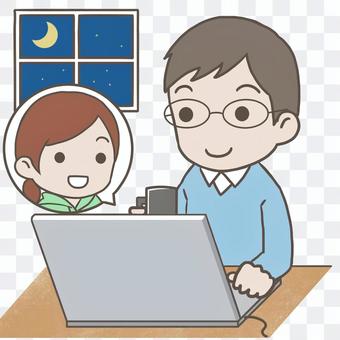 Men and women talking on a computer Men and women talking on a computer