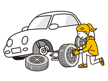 Woman changing tires Woman changing tires