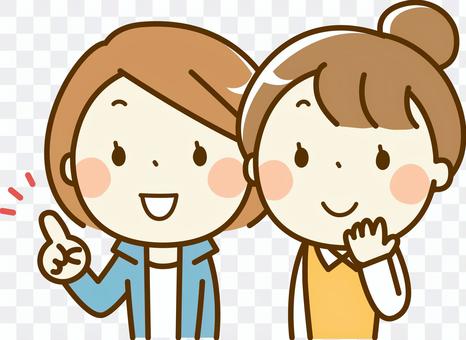 Female 2 persons with pointing pose Female 2 persons with pointing pose