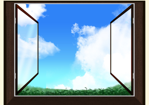 Landscape of the meadow seen from the double-glazed window Landscape of the meadow seen from the double-glazed window