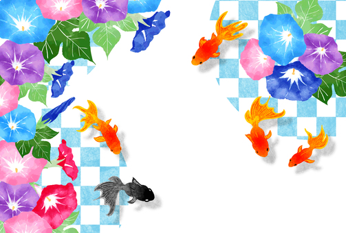 Postcard for summer greetings of goldfish and morning glory Postcard for summer greetings of goldfish and morning glory