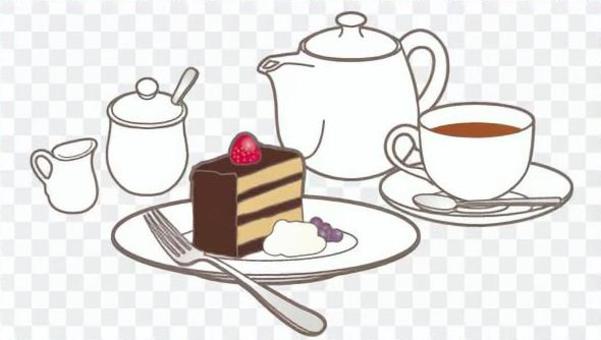 Cake & tea set _ chocolate cake Cake & tea set _ chocolate cake