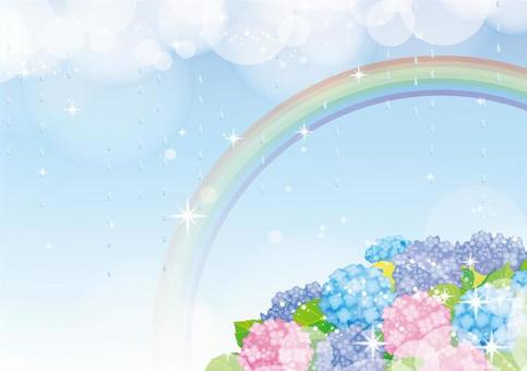 Rain and rainbow and hydrangea frame Rain and rainbow and hydrangea frame