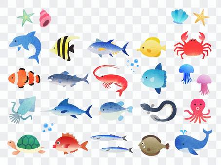 Hand drawn wind fish and aquatic illustration set Hand drawn wind fish and aquatic illustration set