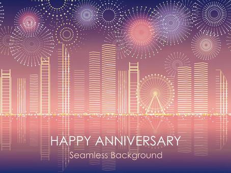 Seamless background of skyscrapers and fireworks Seamless background of skyscrapers and fireworks