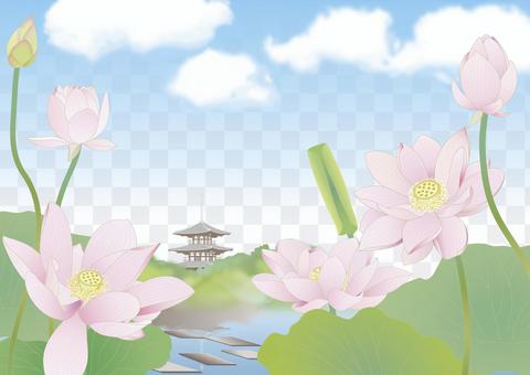 Tower _ Distant view _ Summer lotus pond Tower _ Distant view _ Summer lotus pond