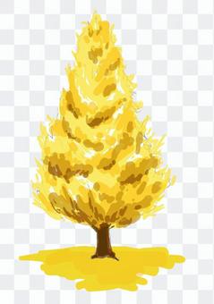 イチョウ 街路樹 紅葉 水彩 黄色 木 イチョウ 街路樹 紅葉 水彩 黄色 木