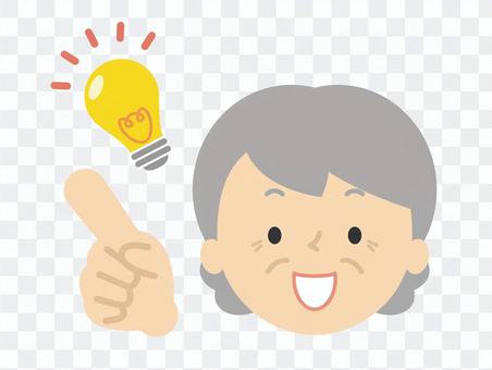 アイデア 指差し 電球 おばあちゃん アイデア 指差し 電球 おばあちゃん
