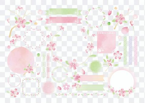 Sakura watercolor style frame SET Sakura watercolor style frame SET