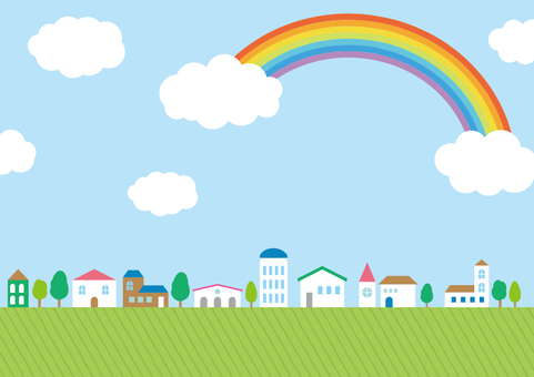 Decoration material 012 Town with rainbow Decoration material 012 Town with rainbow