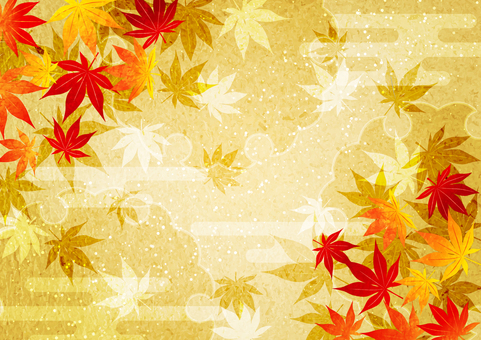 Japanese paper style autumn leaves and golden background of clouds Horizontal Japanese paper style autumn leaves and golden background of clouds Horizontal