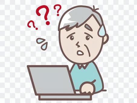 Grandpa who does not know personal computer Grandpa who does not know personal computer