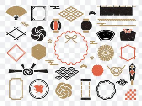 Japanese style stamp frame and icon set Japanese style stamp frame and icon set