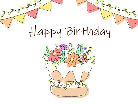 Flower and cake birthday card Flower and cake birthday card