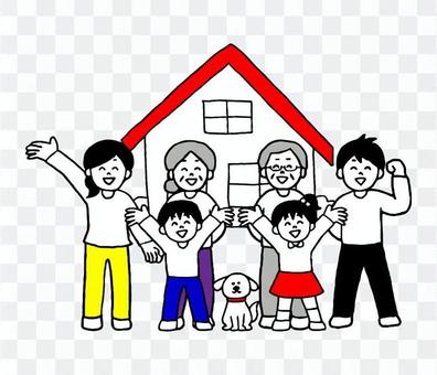 House and three-generation family (simple) House and three-generation family (simple)
