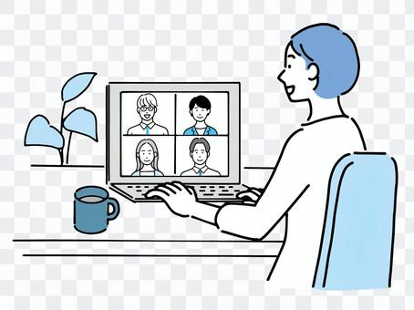 Women having a remote work meeting Women having a remote work meeting