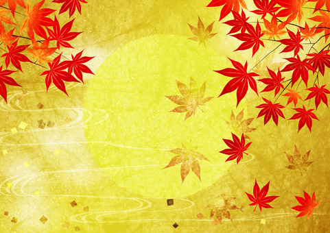 Gold leaf style moon viewing autumn leaves horizontal Gold leaf style moon viewing autumn leaves horizontal