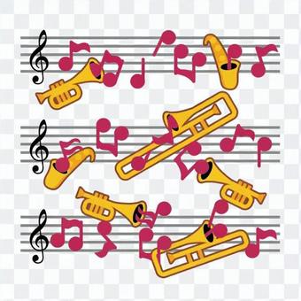 Music score and brass instrument Music score and brass instrument