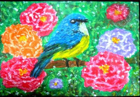 Blue bird and peony Blue bird and peony