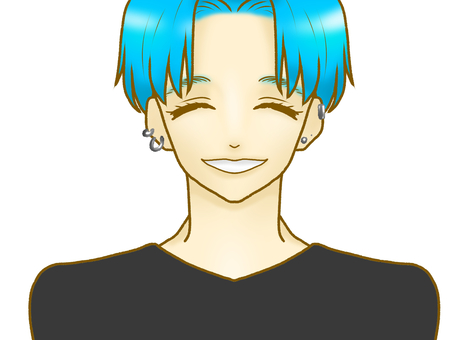 Illustration of a man whose hair is light blue and laughs with a smile Illustration of a man whose hair is light blue and laughs with a smile