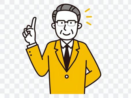 Senior male glasses pointing Senior male glasses pointing