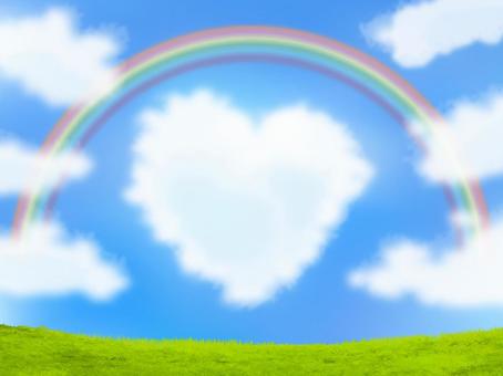 Heart shaped clouds, blue sky, rainbow and grassland - Irare Heart shaped clouds, blue sky, rainbow and grassland - Irare