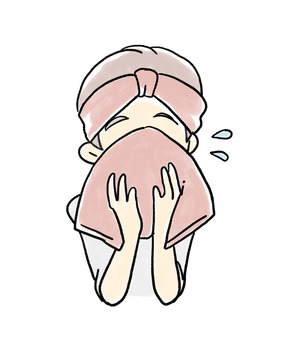 Adult girls wiping their faces with a towel Adult girls wiping their faces with a towel
