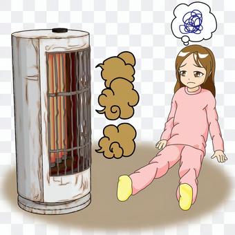 Broken graphite heater and girl Broken graphite heater and girl