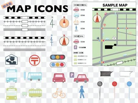 Map icon set picture book style Map icon set picture book style