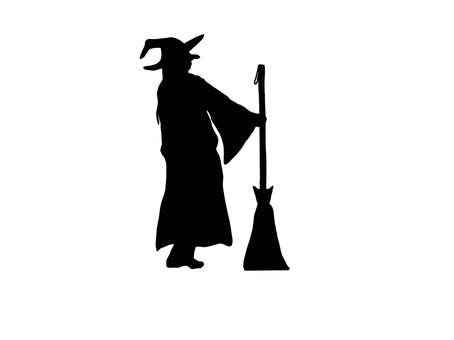 Silhouette of a witch standing with a broom Broom Silhouette of a witch standing with a broom Broom