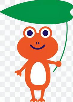 Frog red with a leaf umbrella Frog red with a leaf umbrella