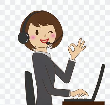 A woman of a telephone operator A woman of a telephone operator