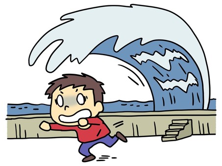 A man running away from the tsunami A man running away from the tsunami