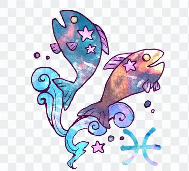 Galactic-colored Pisces with constellation symbol Galactic-colored Pisces with constellation symbol