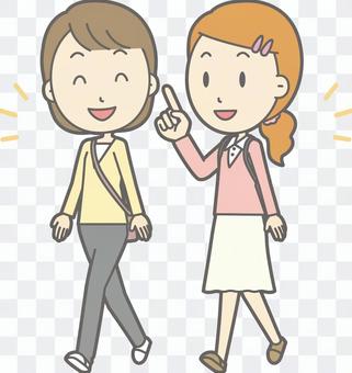 Guide helper - disabled female walking - whole body Guide helper - disabled female walking - whole body