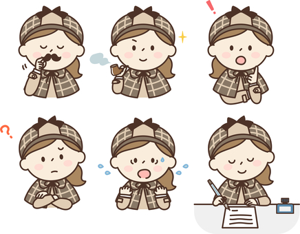 Child detective icon set girl 1 Child detective icon set girl 1