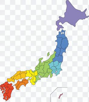 日本地图(颜色按地区分类) 日本地图(颜色按地区分类)