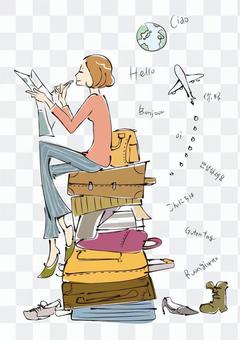Illustration of a woman planning a trip Illustration of a woman planning a trip